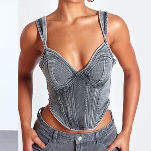 NWT $60 • PrettyLittleThing • Denim Corset • Size 18